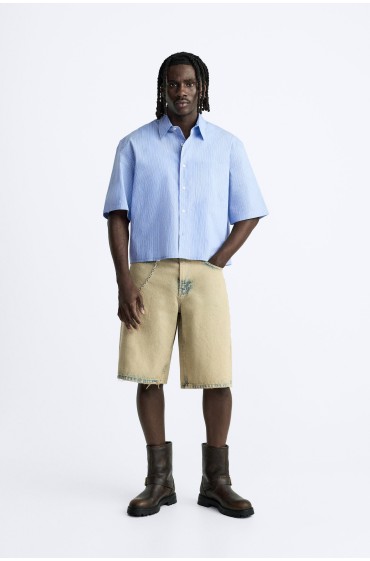 پیراهن راه راه طرح گرافیکی مردانه آبی آسمانی  زارا