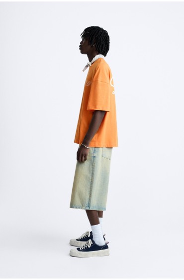 تیشرت با چاپ دورنگ مردانه نارنجی  زارا
