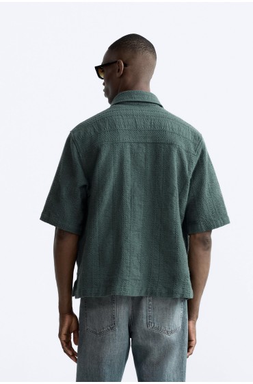 پیراهن ژاکارد هندسی مردانه مایل به سبز  زارا