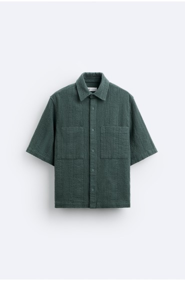 پیراهن ژاکارد هندسی مردانه مایل به سبز  زارا