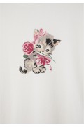 تیشرت با طرح چاپی تصویر گربه زنانه سفید استرادیوریوس