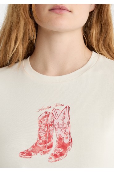 تیشرت با چاپ تصویر چکمه کابویی زنانه سفید استرادیوریوس
