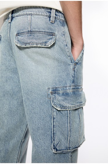 شلوار جین جیبدار با جزئیات چین دار مردانه آبی متوسط پل اند بیر