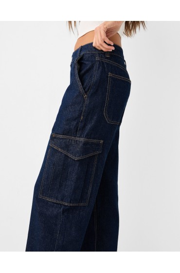 شلوار جین جیبدار راسته زنانه آبی برشکا