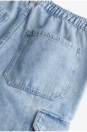 شلوار جین جیبدار گشاد مردانه آبی جین روشن اچ اند ام