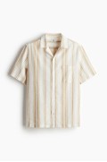 پیراهن یقه مردانه کتان ترکیبی ساده مردانه بژ / راه راه اچ اند ام