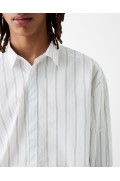 پیراهن آستین بلند راه راه مردانه رنگ سفید برشکا