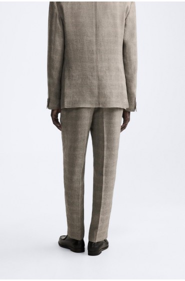 شلوار پارچه ای کتان چهارخانه مردانه خاکستری / برنزه  زارا