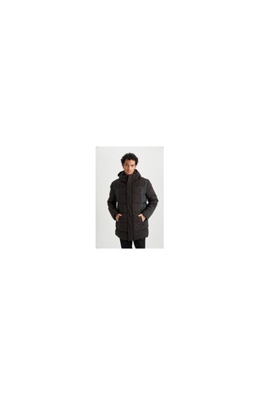 Slim Fit Water Repulent Hooded Faux Fur Lined Coat Puffer Parka مردانه آبی سرمه ای  دیفکتو