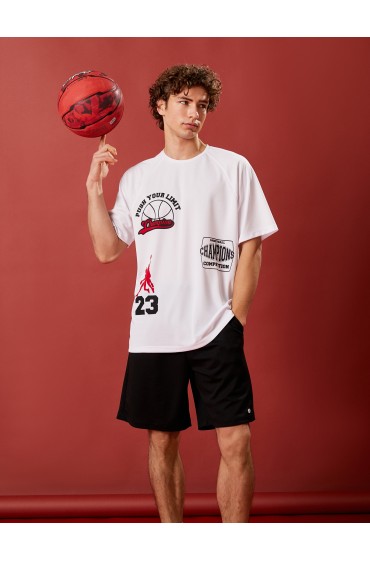 پارچه تنفسی یقه گرد پرینت تیشرت ورزشی بسکتبال بزرگ مردانه سفید  کوتون