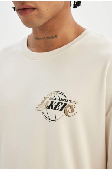 تیشرت آستین کوتاه DeFactoFit NBA Los Lakers Fit Heavy Fabric DeFactoFit مردانه استخوانی  دیفکتو