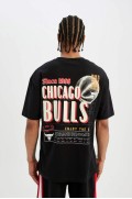 تیشرت آستین کوتاه یقه کوتاه DeFactoFit NBA Chicago Bulls Oversize Fit Crew مردانه مشکی  دیفکتو