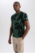 تیشرت آستین کوتاه طرح دار یقه اسلیم فیت مردانه سبز  دیفکتو