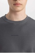 تیشرت پارچه ای سنگین با یقه آستین کوتاه طرح گرافیکی Comfort Fit مردانه خاکستری  دیفکتو