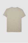 تیشرت آستین کوتاه طرح گرافیکی با یقه استاندارد Fit DeFactoFit مردانه رنگ بژ  دیفکتو
