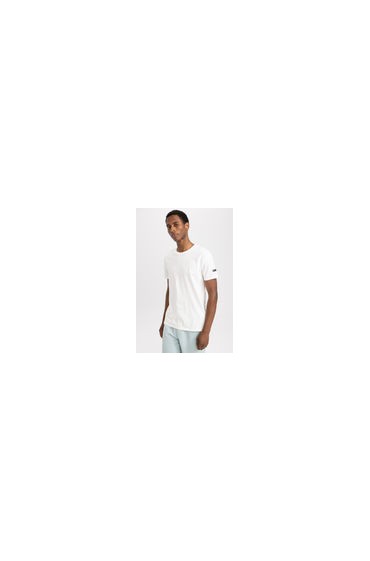 تیشرت آستین کوتاه طرح گرافیکی با یقه استاندارد Fit DeFactoFit مردانه رنگ بژ  دیفکتو