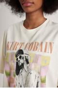 تیشرت آستین کوتاه Unisex Kurt Cobain Oversize Fit Crew زنانه سفید اکرو دیفکتو