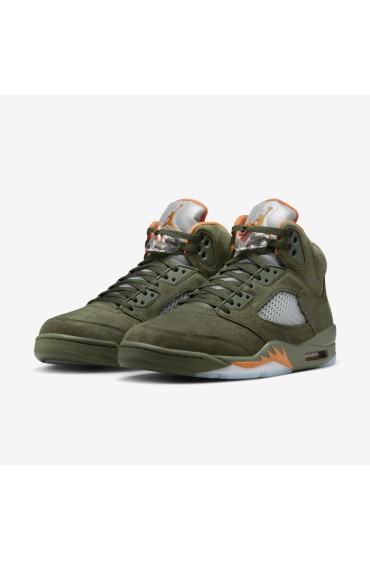 کتونی جردن مدل Air Jordan 5 Retro رنگ زیتونی ارتشی/پرتقال خورشیدی مردانه نایک