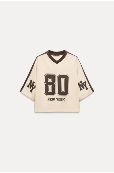 تیشرت NEW YORK VARSITY زنانه بژ زارا