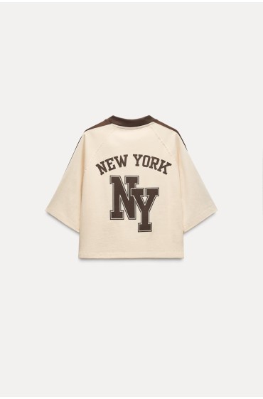 تیشرت NEW YORK VARSITY زنانه بژ زارا