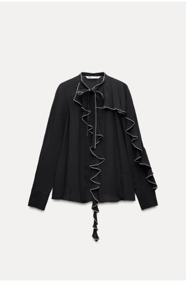 CONTRAST RUFFLE SHIRT زنانه مشکی زارا