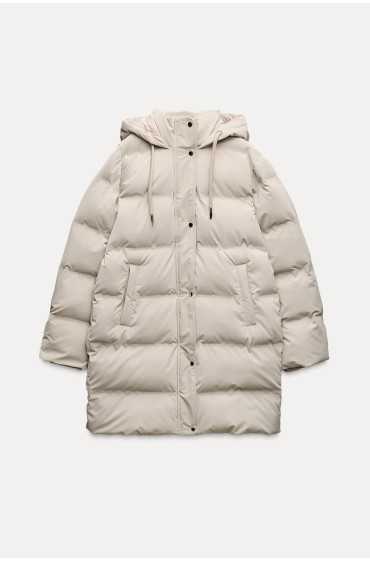 ضد باد ANORAK PUFFER کلاهدار زنانه سفید اکرو زارا