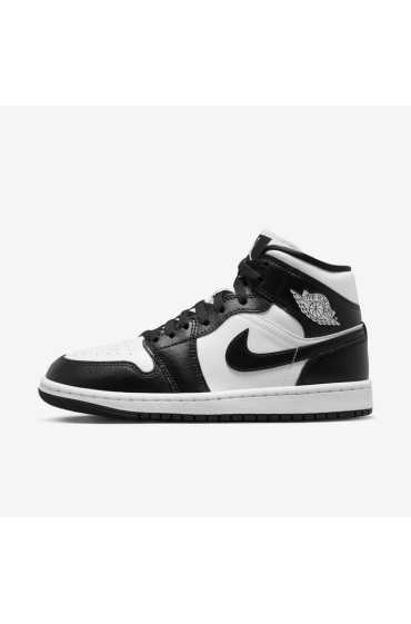 کتونی ورزشی مدل Air Jordan 1 Mid رنگ سفید/سفید/سیاه زنانه نایک