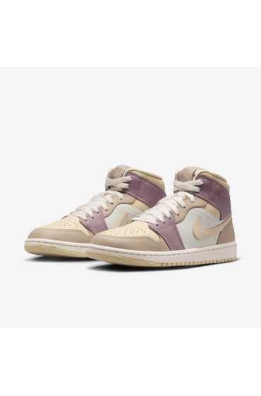 کتونی ایر جردن 1 مدل Air Jordan 1 Mid قهوه ای ای اوروود روشن/خاکی/خاکستری مایل به زرد/تیم طلایی مردانه نایک