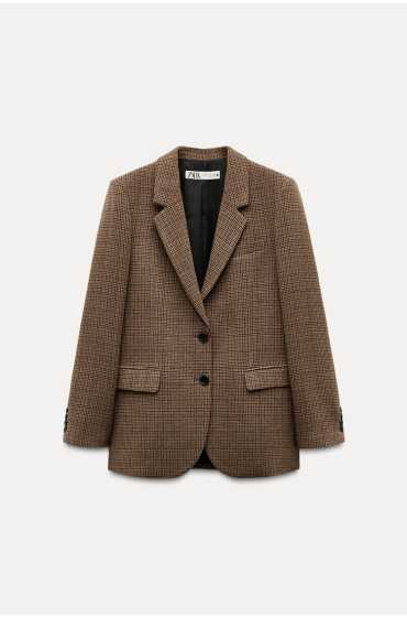 پک ZW blazer پشمی چهارخانه زنانه قهوه ای زارا