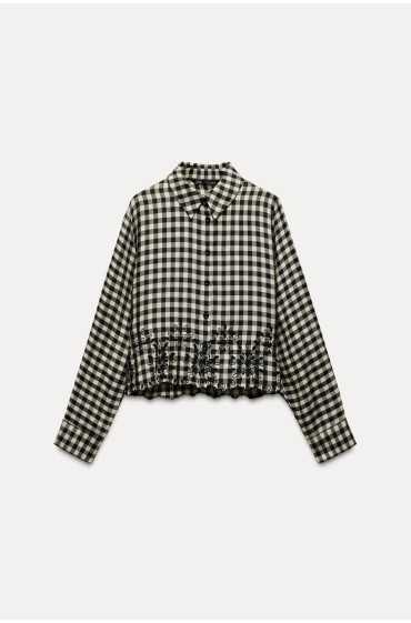 پیراهن GINGHAM گلدوزی شده زنانه اکرو / مشکی زارا