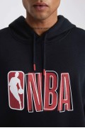 سویشرت ضخیم کلاهدار DeFactoFit NBA Wordmark Boxy Fit مردانه مشکی دیفکتو