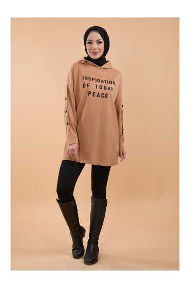  سویشرت کرم تیره زنانه Plain Crew Neck - 13067 زنانه کرم تیره ال سی وایکیکی 