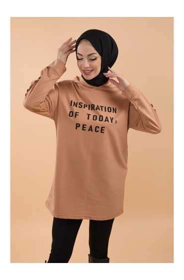  سویشرت کرم تیره زنانه Plain Crew Neck - 13067 زنانه کرم تیره ال سی وایکیکی 