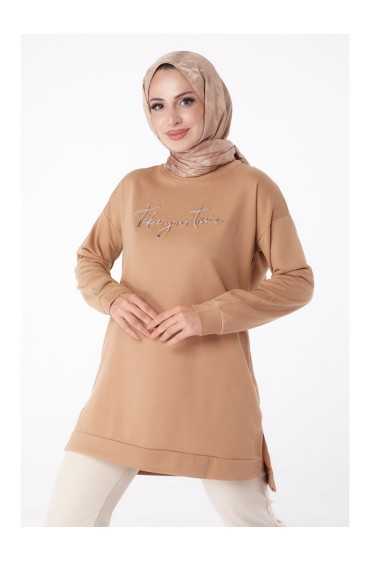  سویشرت کرم تیره زنانه Plain Crew Neck - 26199 زنانه کرم تیره ال سی وایکیکی 