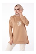  سویشرت کرم تیره زنانه Plain Crew Neck - 26202 زنانه کرم تیره ال سی وایکیکی 