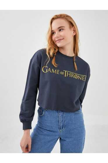 سویشرت آستین بلند طرح گرافیکی با یقه گرد Game Of Thrones زنانه خاکستری ال سی وایکیکی