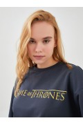 سویشرت آستین بلند طرح گرافیکی با یقه گرد Game Of Thrones زنانه خاکستری ال سی وایکیکی