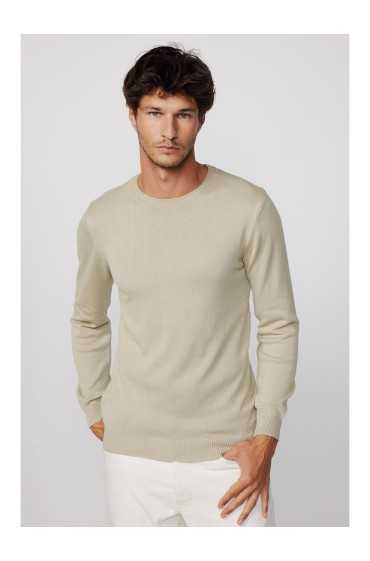 پلیور مردانه Slim Fit Crew Neck Stone مردانه استخوانی ال سی وایکیکی