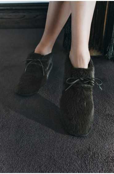 کفش تخت FAUX FUR زنانه سبز زارا