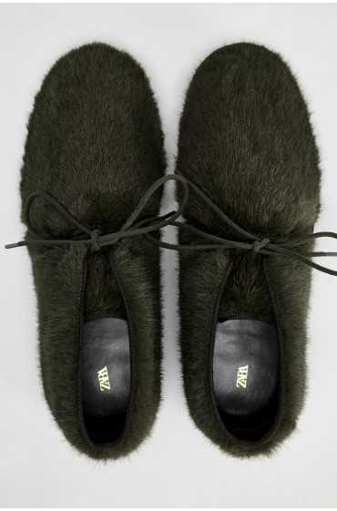 کفش تخت FAUX FUR زنانه سبز زارا