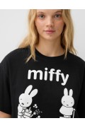 تیشرت آستین کوتاه با چاپ Miffy زنانه مشکی برشکا