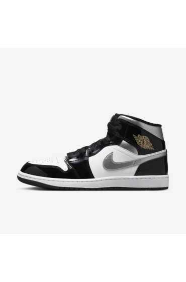 کتونی ایر جردن 1 مدل Air Jordan 1 Mid 'Black Patent' رنگ مشکی/سفید/طلای متالیک/نقره ای متالیک مردانه نایک