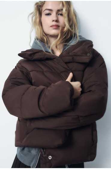 حفاظت از آب و باد ANORAK PUFFER کوتاه زنانه قهوه ای ای زارا