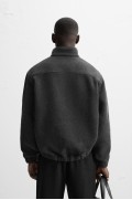  سویشرت زیپی FLEECE مردانه خاکستری زارا 