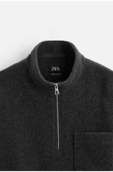  سویشرت زیپی FLEECE مردانه خاکستری زارا 