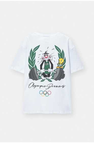 تیشرت White Looney Tunes x Olympic Collection مردانه رنگ سفید پل اند بیر