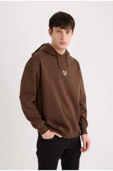 بلوز Vikings Valhalla Boxy Fit Hooded Headed Headed Back مردانه قهوه ای دیفکتو