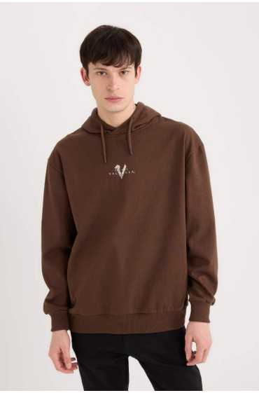 بلوز Vikings Valhalla Boxy Fit Hooded Headed Headed Back مردانه قهوه ای دیفکتو