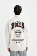 Defactofit NBA Chicago Bulls Oversiz Wide Gold Upright Collar Zipped Back Back Printed مردانه استخوانی دیفکتو