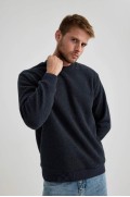  سویشرت معمولی Fit Crew Neck Basic Sweatshirt ساده مخملی مردانه آبی سرمه ای دیفکتو 